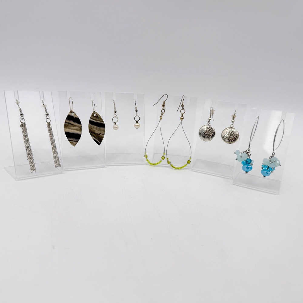 Lot of 6 Pairs Fashion Earrings Leather Leaf Pearl Tassel Crystal Beaded Dangle
